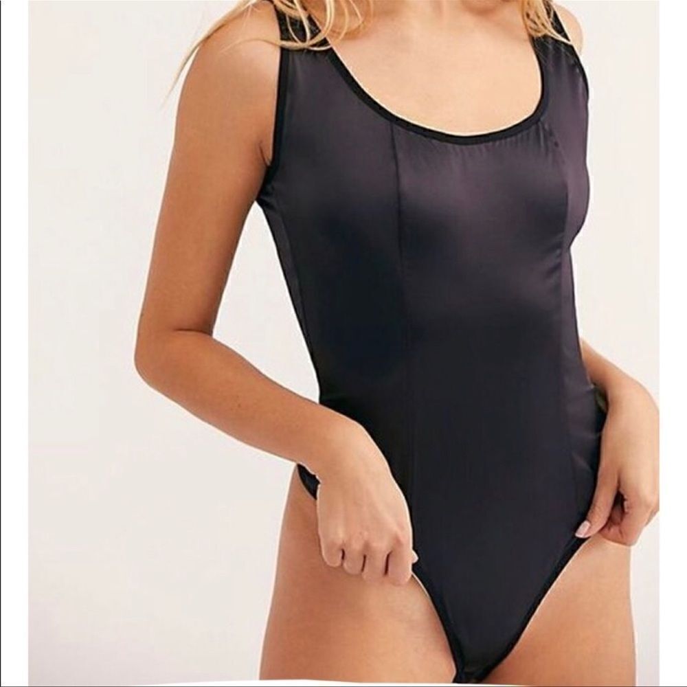 Free People Black High Contrast Bodysuit Thong Shiny Black FP Intimately Size XS